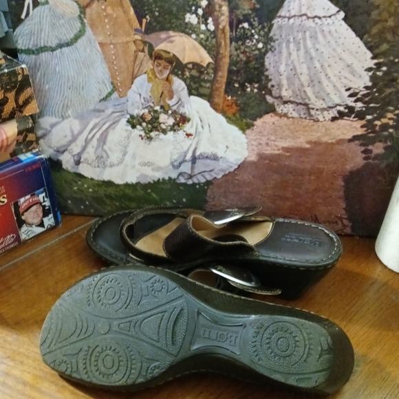 Born Emmy Black Leather Platform Wedge 👡Open Toe Sandals Womens Sz US 9. - Picture 6 of 12